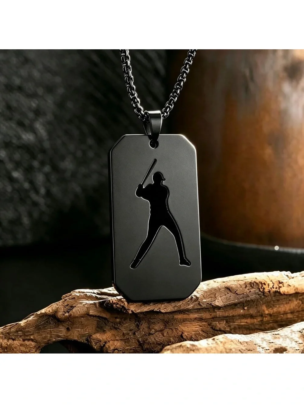 Black Stainless Steel Baseball Player Pendant Necklace - Unbranded C59